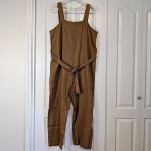 Quince 100% European Linen Square Neck Jumpsuit | Golden Brown | NWT | XL